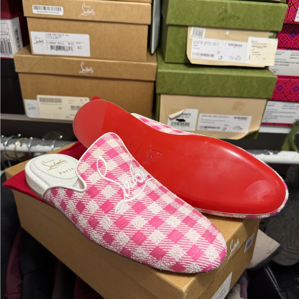 Christian Louboutin Pink and White Checkered Flats
